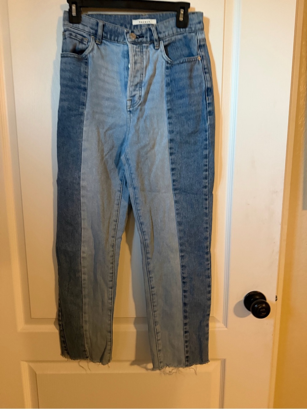 PacSun Two-Tone Straight Leg Jeans Open Hem  - Light and Dark Blue.  Sz 26